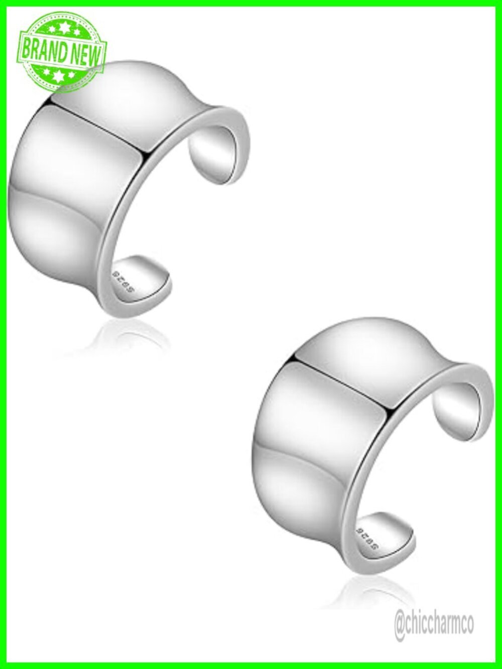 Sterling Silver Ear Cuff Earrings - Hypoallergenic Adjustable No Piercing Clip